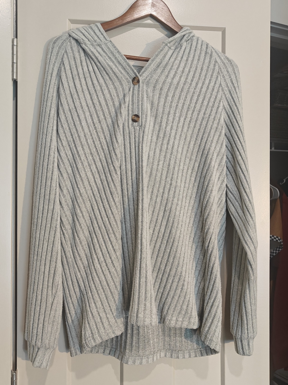 Hooded Ribbed Women's Cardigan in Light Gray